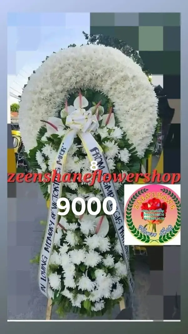 Funeral Arrangement FN-38 — white chrysanthemums, anthuriums