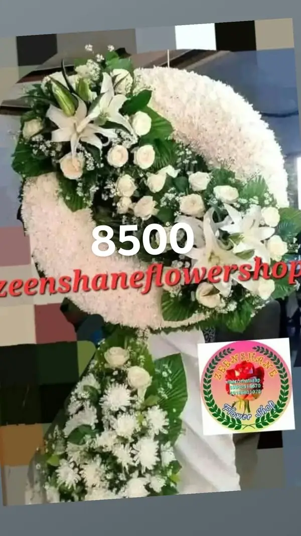 Funeral Arrangement FN-30 — lilies, white roses, chrysanthemums