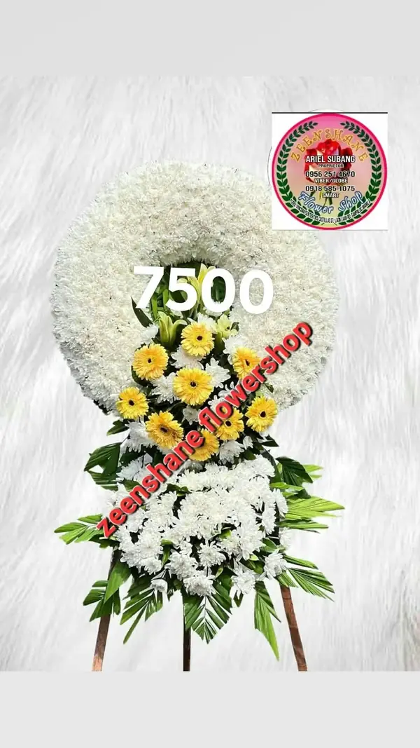 Funeral Arrangement FN-22 — yellow gerberas, lilies, chrysanthemums