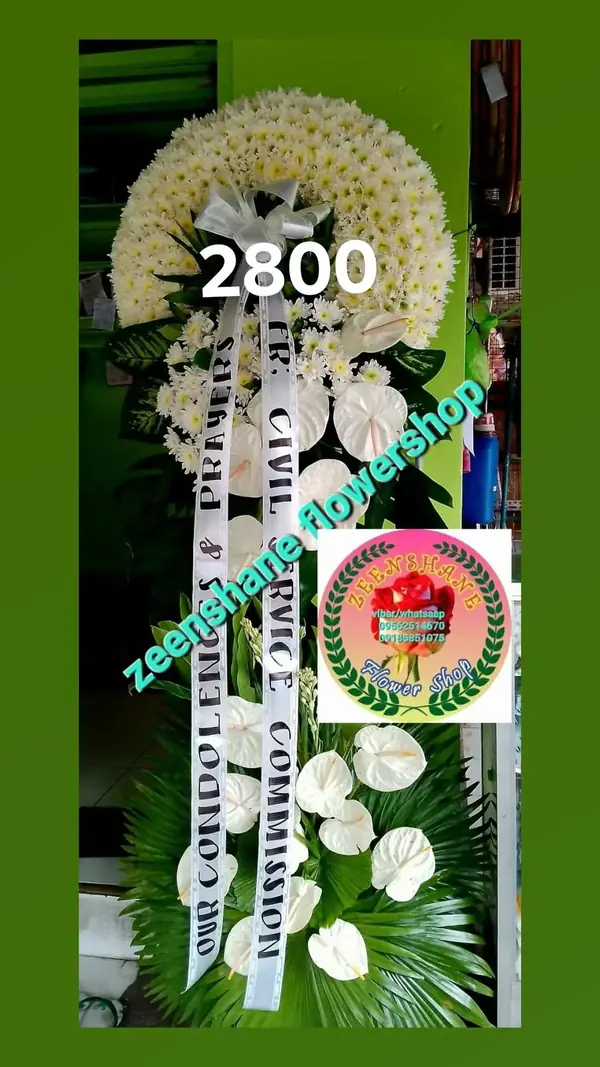 Funeral Arrangement FN-04 — chrysanthemums, anthuriums