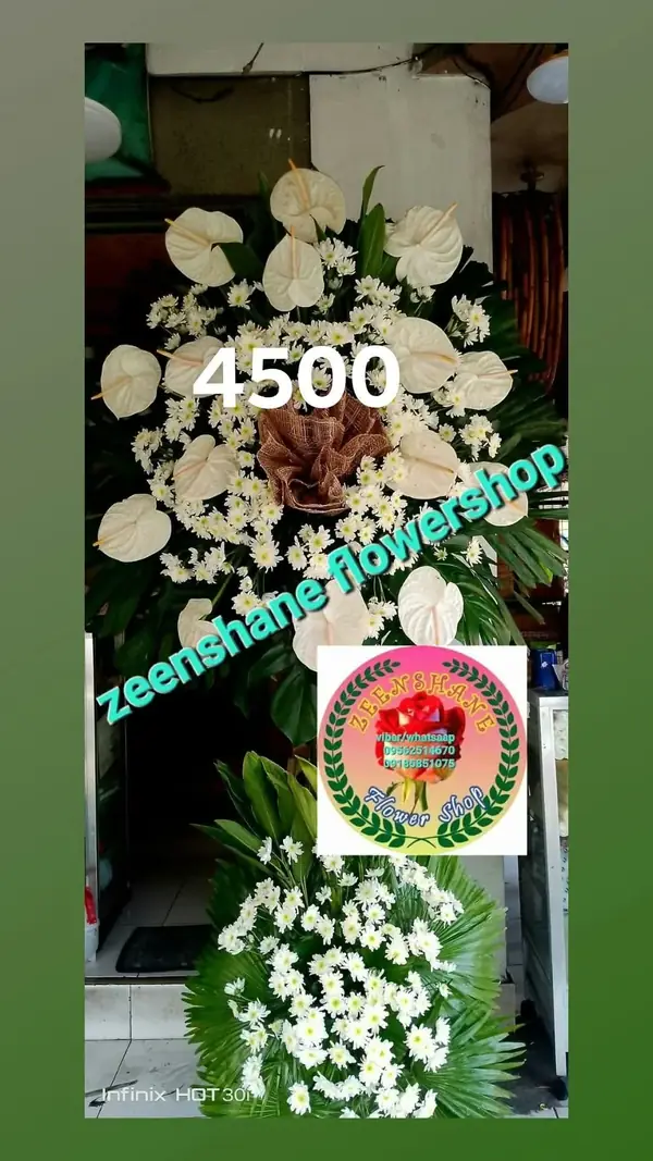 Funeral Arrangement FN-13 — anthuriums, chrysanthemums