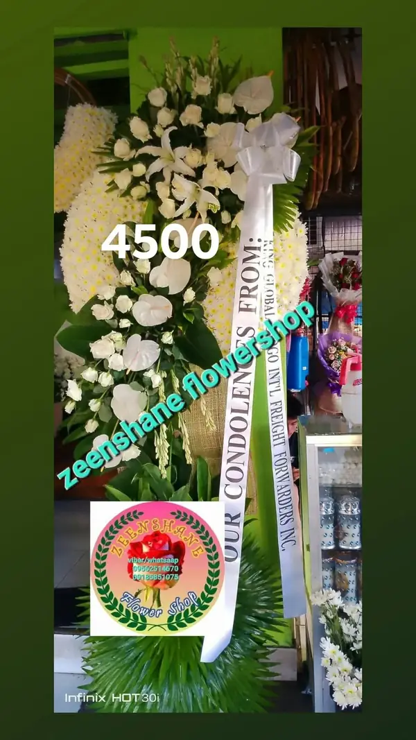 Funeral Arrangement FN-15 — anthuriums, lilies, roses, chrysanthemums