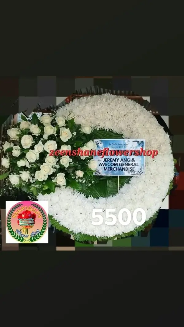 Funeral Arrangement FN-17 — white roses, chrysanthemums