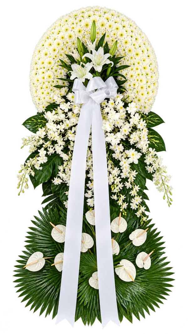 Funeral Arrangement FN-06 — chrysanthemums, lilies, orchids, anthuriums