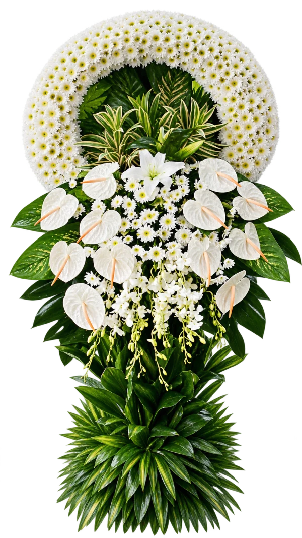Funeral Arrangement FN-12 — anthuriums, lilies, orchids, chrysanthemums
