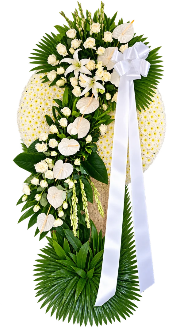 Funeral Arrangement FN-15 — anthuriums, lilies, roses, chrysanthemums