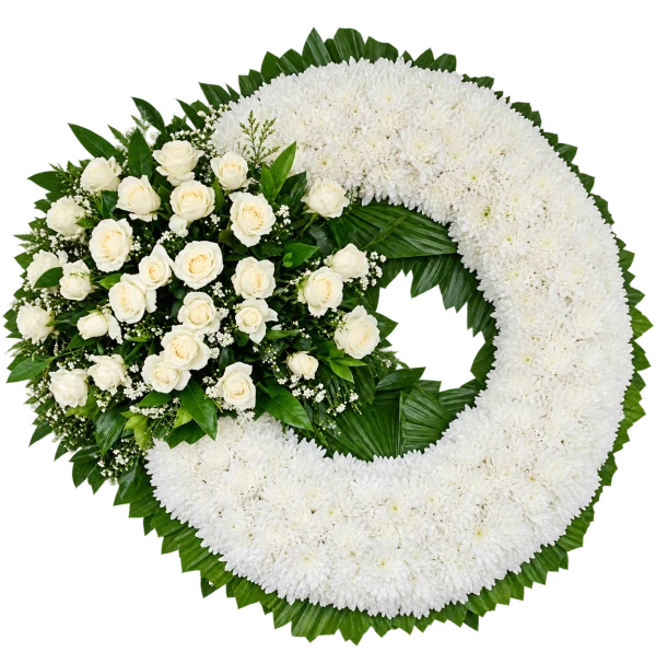 Funeral Arrangement FN-17 — white roses, chrysanthemums