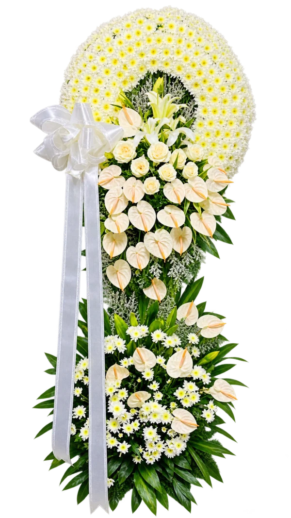Funeral Arrangement FN-26 — lilies, anthuriums, roses, chrysanthemums