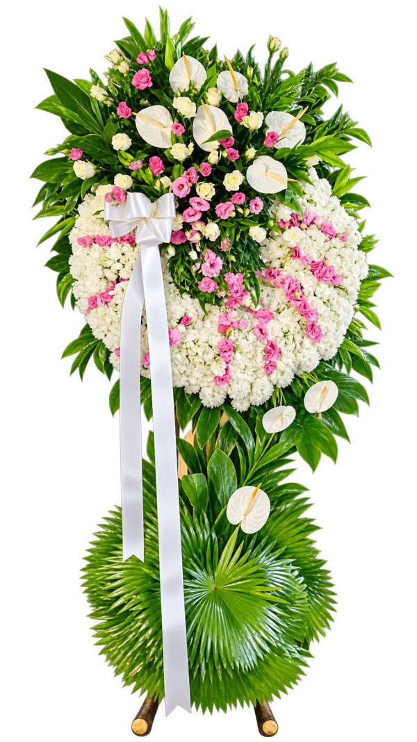 Funeral Arrangement FN-27 — anthuriums, pink roses, chrysanthemums