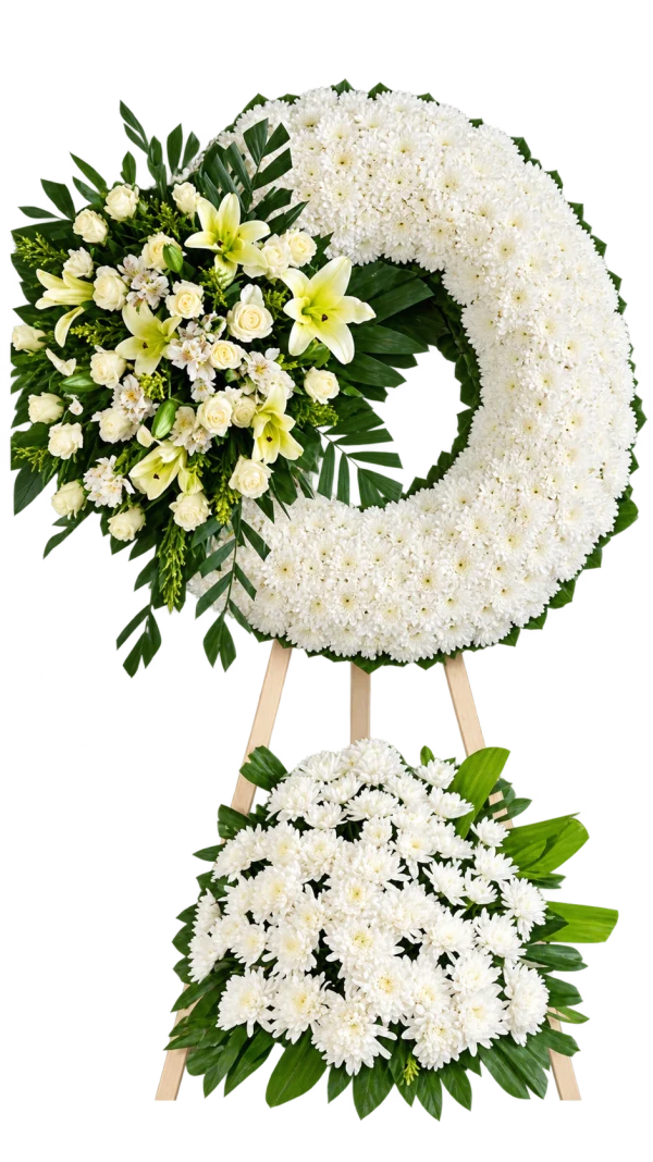 Funeral Arrangement FN-28 — lilies, roses, chrysanthemums