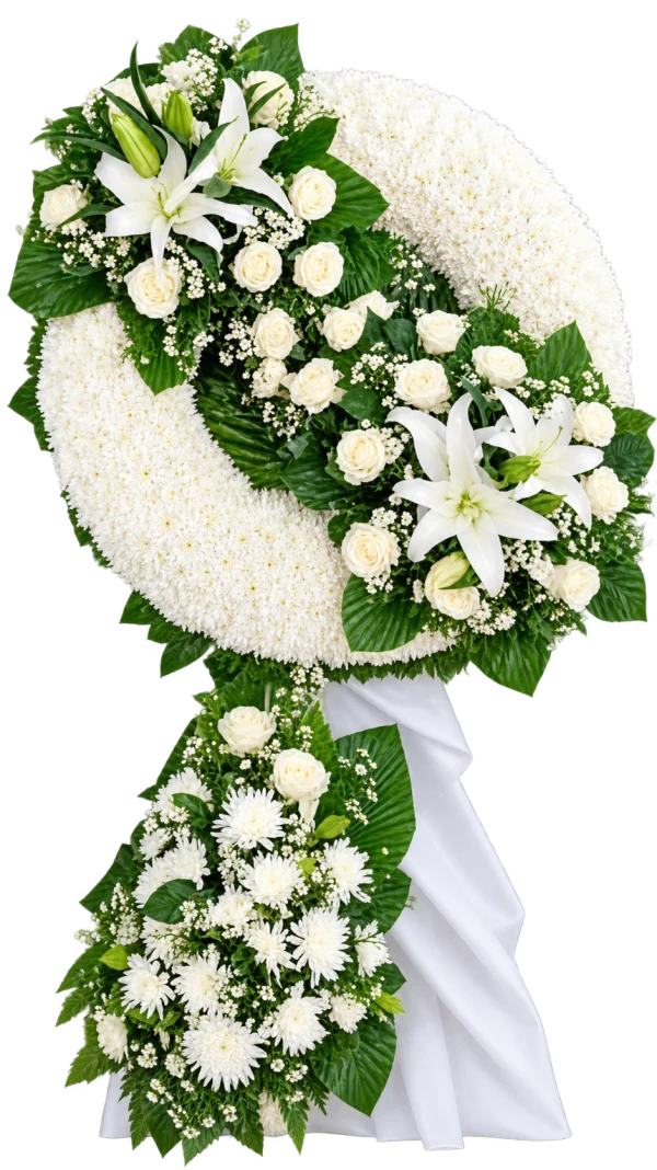 Funeral Arrangement FN-30 — lilies, white roses, chrysanthemums
