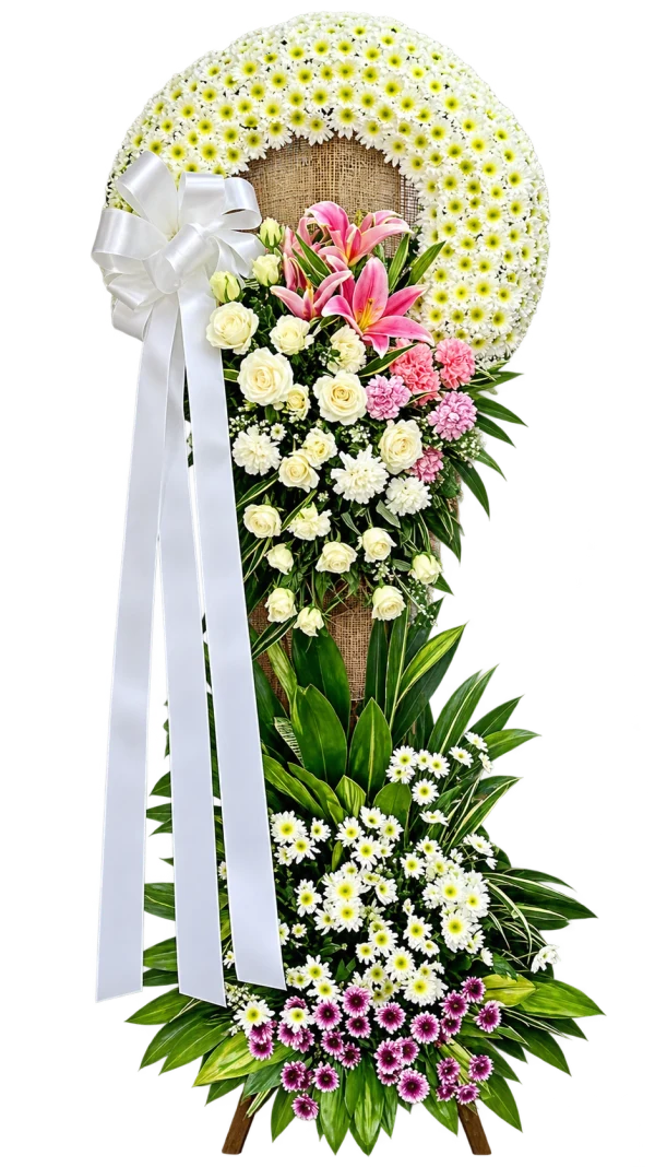 Funeral Arrangement FN-31 — lilies, roses, chrysanthemums