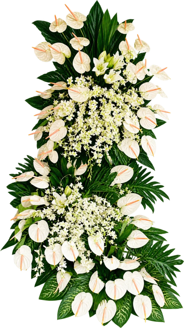 Funeral Arrangement FN-34 — anthuriums, orchids, lilies