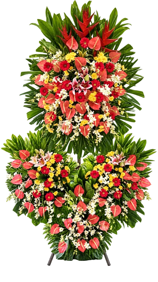 Funeral Arrangement FN-37 — anthuriums, lilies, gerberas, orchids