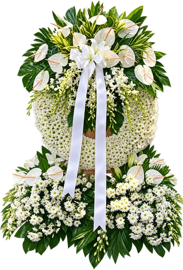 Funeral Arrangement FN-39 — anthuriums, orchids, chrysanthemums