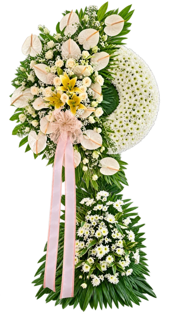 Funeral Arrangement FN-41 — anthuriums, lilies, roses, chrysanthemums
