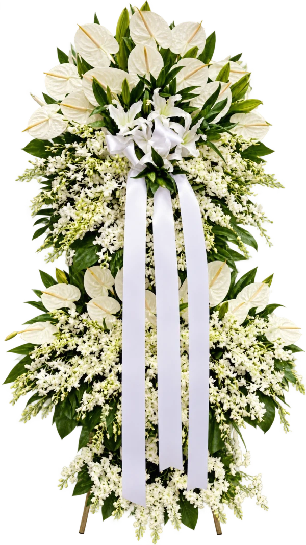 Funeral Arrangement FN-43 — anthuriums, lilies, orchids