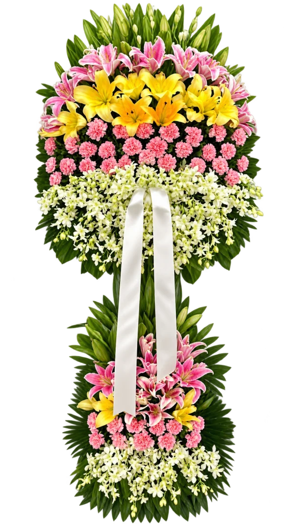 Funeral Arrangement FN-46 — lilies, carnations, orchids