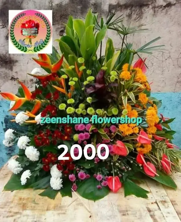 Store Opening Arrangement OP-01 — heliconia, anthuriums, chrysanthemums