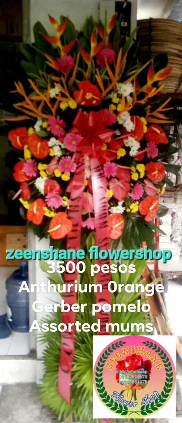 Store Opening Arrangement OP-03 — orange anthuriums, gerberas, chrysanthemums