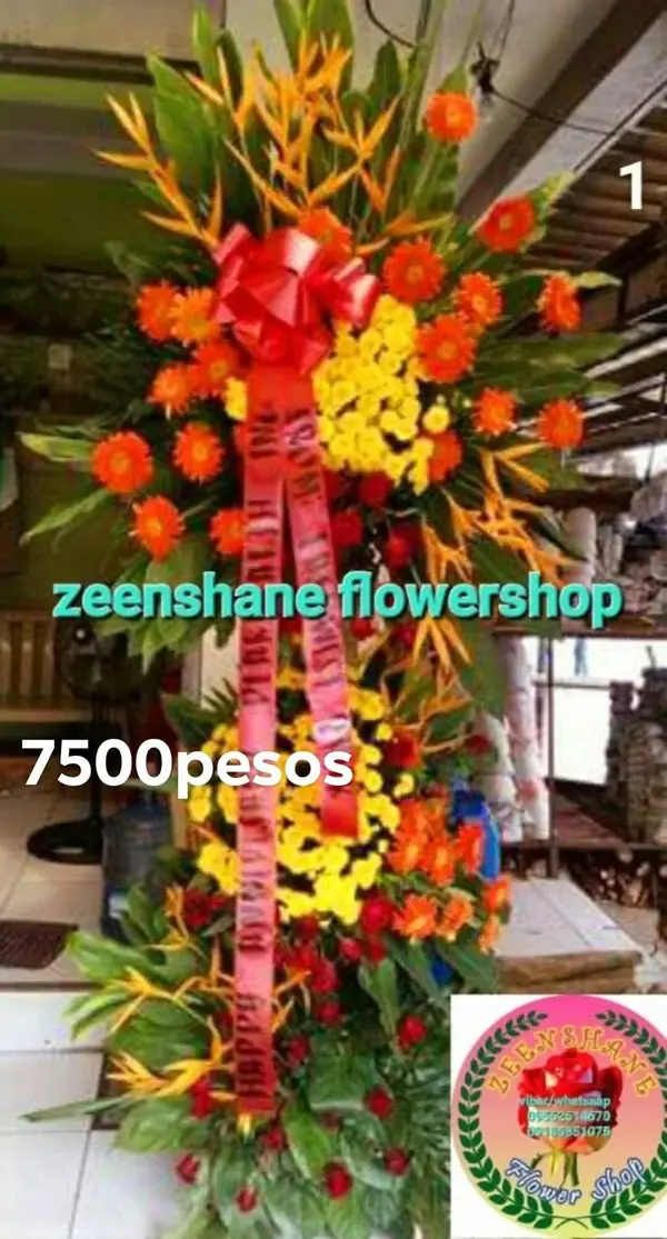 Store Opening Arrangement OP-24 — gerberas, heliconia, chrysanthemums