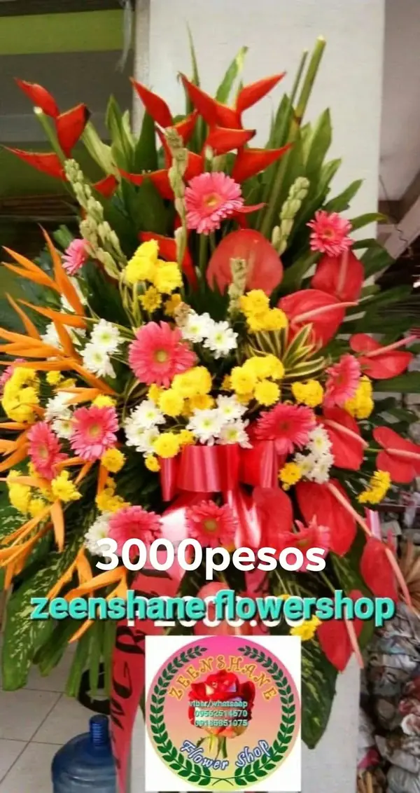 Store Opening Arrangement OP-02 — heliconia, gerberas, anthuriums, daisies
