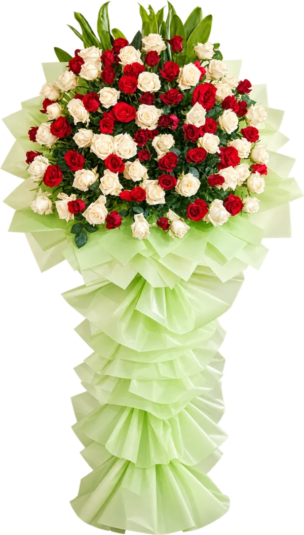 Store Opening Arrangement OP-04 — red roses, white roses
